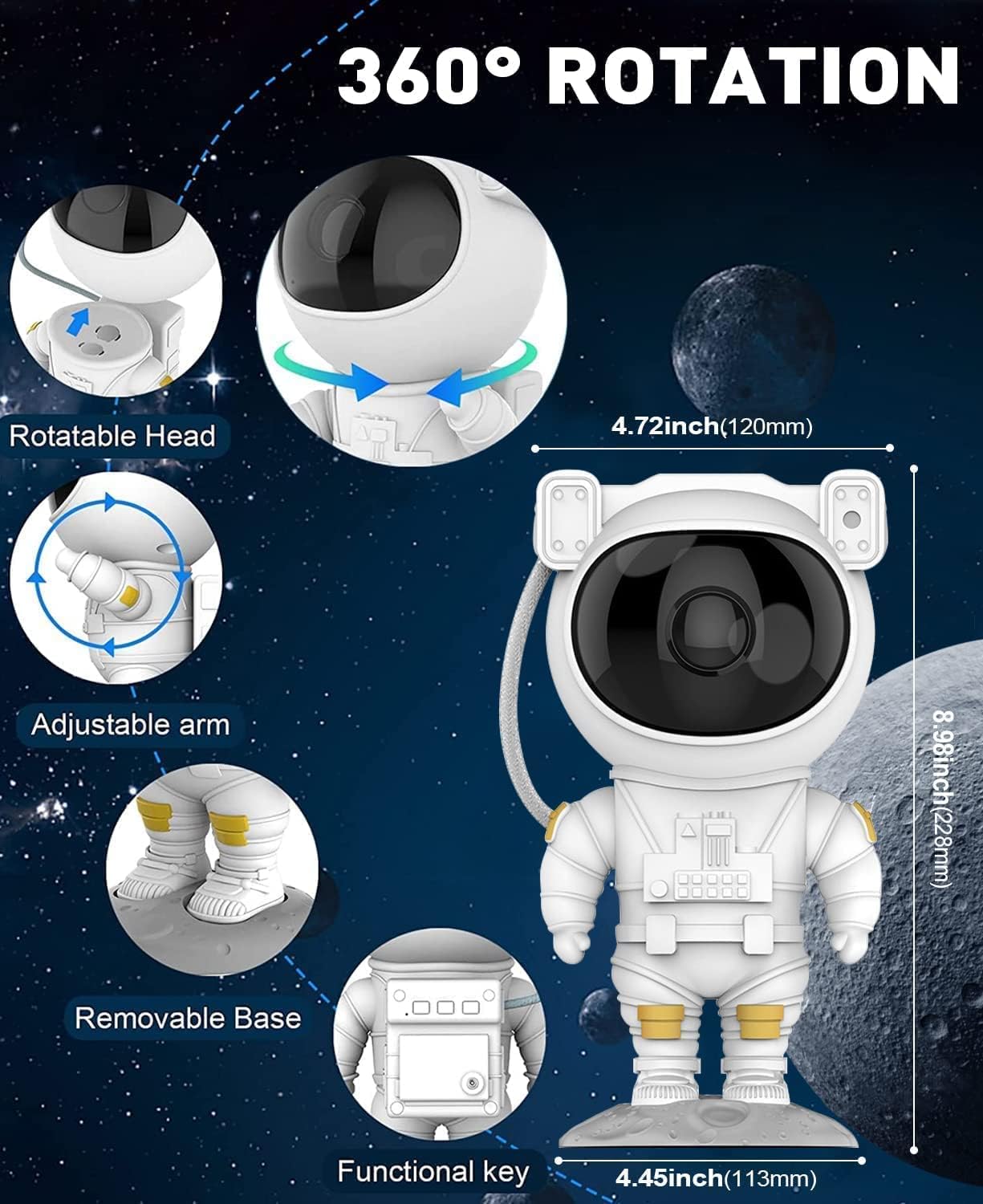 Cute astronaut-themed kids night lamp standing on a moon surface base, with a glowing helmet light and space background. Ideal for children’s bedrooms, this decorative lamp adds a fun outer space vibe. Available at U Smile Toys—perfect gift for little space explorers and kids room decor.